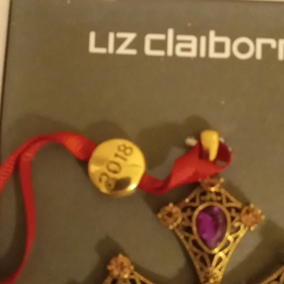 Liz Claiborne cross christmas tree ornament 2018 purple and pink gold to… - Picture 3 of 6